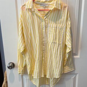 LOFT Yellow and White Striped Shirt